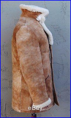 Sheepskin Shearling Distressed Leather &Fur Coat Western Marlboro Man Size (M)