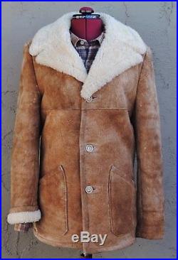 Sheepskin Shearling Distressed Leather &Fur Coat Western Marlboro Man Size (M)
