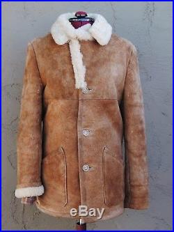 Sheepskin Shearling Distressed Leather &Fur Coat Western Marlboro Man Size (M)
