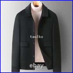 Single Breasted Men's Wool Blend Short Coat Jacket Lapel Collar Fall Outwear 3XL