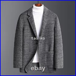 Single Breasted Mens Wool Blend Short Coat Jacket Lapel Collar Blazer Business L