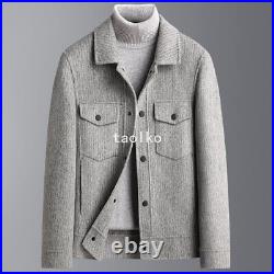 Single Breasted Mens Woolen Blend Short Coat Jacket Lapel Collar Spring Fall 3XL