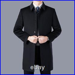 Single Breasted Mens Woolen Mid Long Trench Coat Jacket Lapel Collar Fall Winter