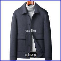 Single Breasted Mens Woolen Short Coat Jacket Lapel Collar Detachable Down Lined
