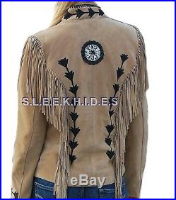 Sleekhides Women's Western Fringed Bones & Embroidered Real Leather Jacket Xs-5x