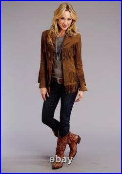Stetson Womens Brown Leather Lamb Suede Fringe Jacket