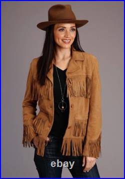 Stetson Womens Tan Leather Thick Suede Fringe Jacket