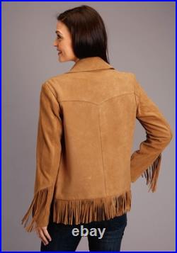 Stetson Womens Tan Leather Thick Suede Fringe Jacket