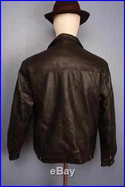 Stunning Vtg LEVIS STRAUS Black Leather Motorcycle Jacket Western Large