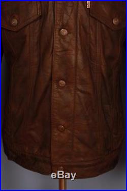 Stunning Vtg LEVIS STRAUS Brown Leather Motorcycle Jacket Western Large