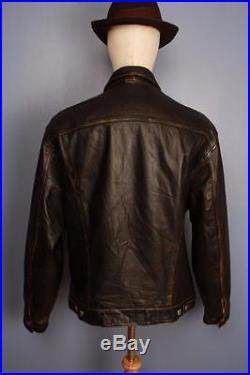Stunning Vtg LEVIS STRAUS Leather Motorcycle Jacket Western Large