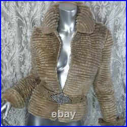 Stunningsz Xs/sgenuine Real Beige Brown Sheared Mink Rabbit Fur Coat Jacket