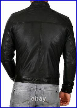 Stylish Men Black Authentic Lambskin Pure Leather Jacket Soft Lining Casual Coat