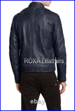 Stylish Men Casual Outfit Authentic Lambskin Pure Leather Jacket Biker Coat
