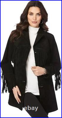 Suede Leather Jacket Women Native American Ladies Tassels Fringe Cowgirl Jacket