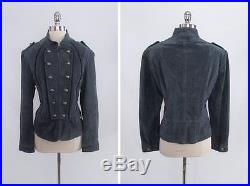 Suede Leather Military Cadet Western Calvary Blue Gray Jacket Coat XL XXL 1X