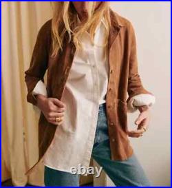 Suede Shirt Jacket for Women Brown Jacket Size XS S M L XL XXL 3XL 4XL 5XL