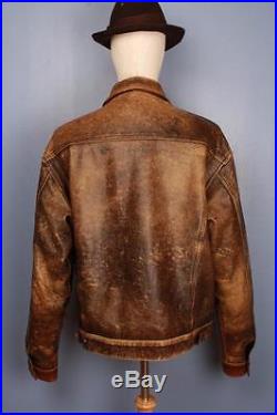 Superb Vtg LEVIS STRAUS Brown Leather Motorcycle Jacket Western XL