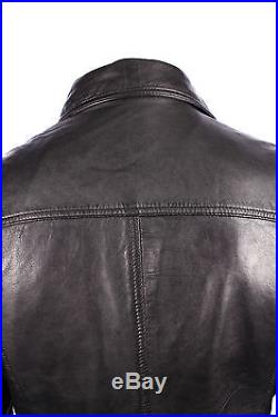 TRUCKER' Denim New Men's WAXED Black Napa Soft Real Western Leather Rock Jacket