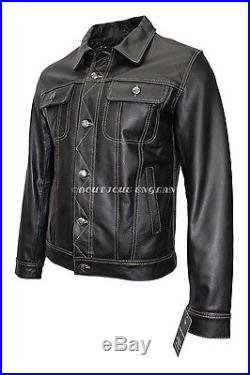 TRUCKER' Men's BLACK COWHIDE Classic Western Real Genuine Leather Jacket