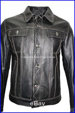 TRUCKER' Men's BLACK COWHIDE Classic Western Real Genuine Leather Jacket