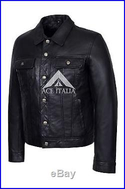 TRUCKER Men's BLACK NAPPA WAX 1280 Classic Real Lambskin Western Leather Jacket
