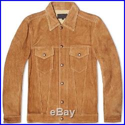 TRUCKER Men's BROWN SUEDE Classic Real Cowhide Western Leather Jacket