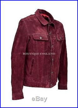TRUCKER Men's Cherry Red SUEDE 1280 Classic Real Cowhide Western Leather Jacket