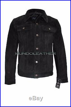 TRUCKER Men's Jacket Genuine Black Suede Leather Classic Western Stylish Shirt