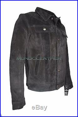 TRUCKER Men's Jacket Genuine Black Suede Leather Classic Western Stylish Shirt