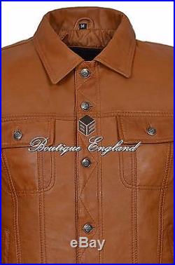 TRUCKER Men's Tan Classic Western Real Napa Soft Genuine Leather Jacket Shirt