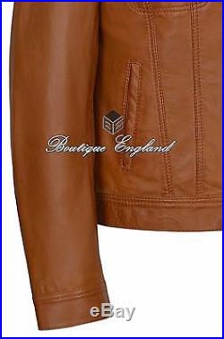 TRUCKER Men's Tan Classic Western Real Napa Soft Genuine Leather Jacket Shirt