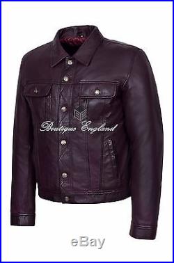 TRUCKER Mens 1280 Oxblood Classic Western Real Soft Genuine Leather Jacket Shirt
