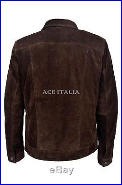 TRUCKER' New Men's BROWN SUEDE 1280 Classic Real Cowhide Western Leather Jacket