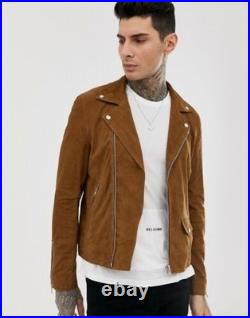Tan Leather Jacket for Men 100% Suede Biker Motorcycle Coat Tan Leather Jacket for Men 100% Suede Biker Motorcycle Coat