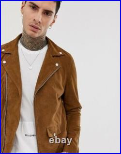 Tan Leather Jacket for Men 100% Suede Biker Motorcycle Coat Tan Leather Jacket for Men 100% Suede Biker Motorcycle Coat