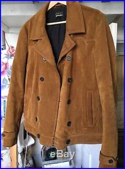 The Kooples Paris Leather Suede Jacket S Double Breasted Western Tan Camel £550