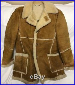 The Leather Shop Suede Sherpa Western Rancher Coat Jacket Mens 46 T Sears Vtg