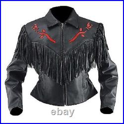 The Motorcyclist Leather Western Coat Women's Black Cowhide Jacket Fringe