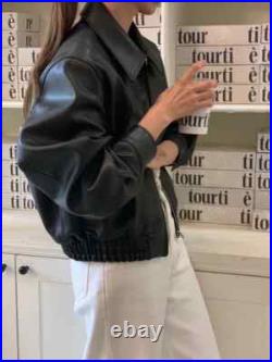The Row Women's Doubles Zipper Baseball Bomber Leather Jacket Coat The Row Women's Doubles Zipper Baseball Bomber Leather Jacket Coat