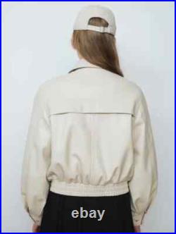 The Row Women's Doubles Zipper Baseball Bomber Leather Jacket Coat The Row Women's Doubles Zipper Baseball Bomber Leather Jacket Coat