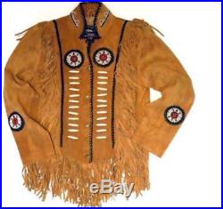 Tobacco Suede Leather Traditional Cowboy Western Vintage Jacket Fringes Beads