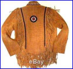 Tobacco Suede Leather Traditional Cowboy Western Vintage Jacket Fringes Beads