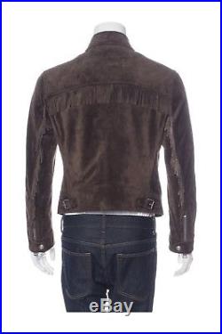 Tom Ford Brown Suede Leather Fringe Fringed Jacket Coat Large 52 Western Runway