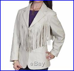 Traditional Women lady cowboy western lambskin leather coat jacket with fringes