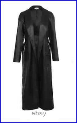 Trench Coat Casual Overcoat Formal Women's Black Leather Long Coat Real Lambskin