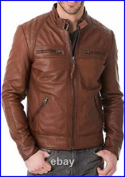 Trendy Men's Lambskin Real Leather Jacket Biker Soft Western Zipper Premium Coat