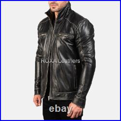 Trendy Men's Stylish Black Genuine Lambskin Real Leather Jacket Modern Coat