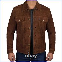 Trucker jacket suede leather brown western size men's vintage style classic dark