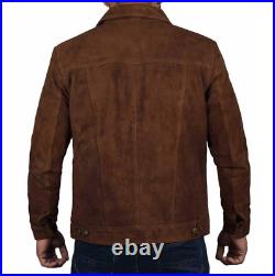 Trucker jacket suede leather brown western size men's vintage style classic dark